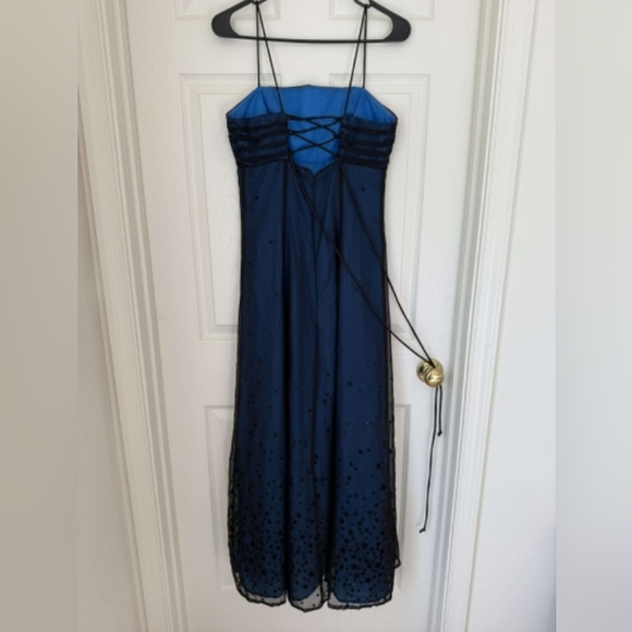 Morgan And Co. Blue And Black Spaghetti Strap Corsetback Prom Dress Sz. 7/8 - Picture 2 of 7